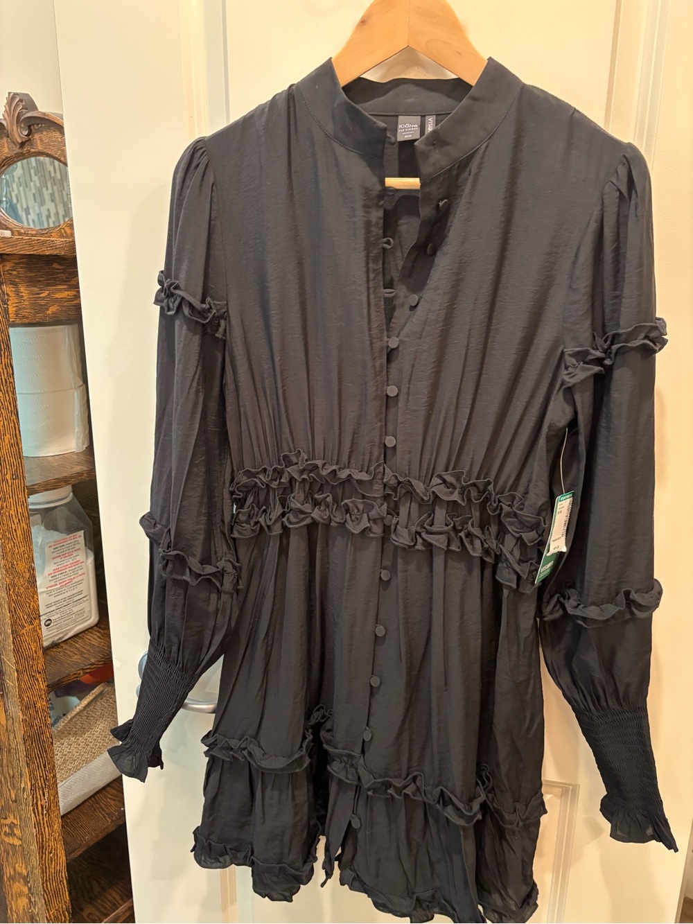 Black Ruffled Button-Front Mini Dress - NWT